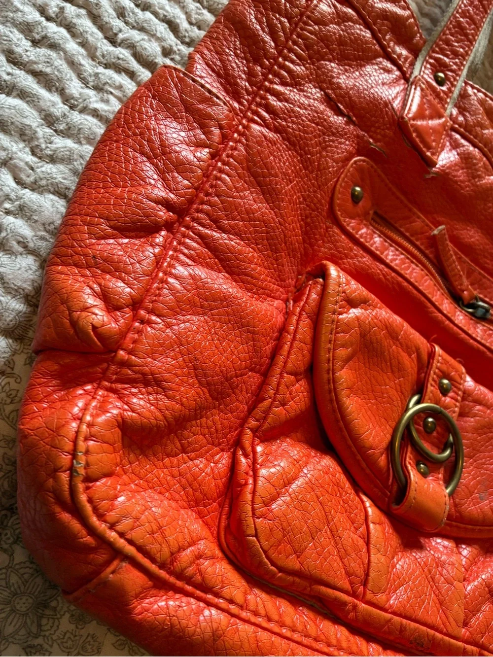Women's Orange Leather Tote Bag